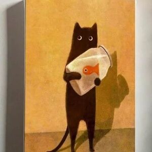 “Chic Vintage Cat”  Framed Canvas PRINT.  Size 8X12, Signed by artist.